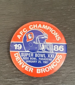 Vintage 1986 Denver Broncos Super Bowl XXI AFC Champions 3'' Button Pin - Picture 1 of 2