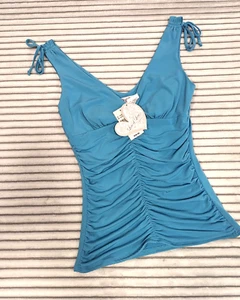 NWT Lots Of Love by Speechless Blue/Teal Fitted pleated Tank dress or casual SM - Picture 1 of 6