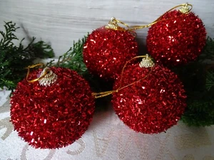 4 Christbaumkugeln - rot -Glitter--Baumschmuck-Weihnachtskugel-5,5 cm - Bild 1 von 4