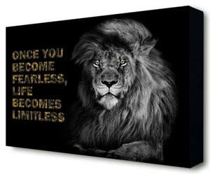 Lion Quote Strength No Fear Life Ambition Big Goals Canvas Print Modern Cool Art - Picture 1 of 7