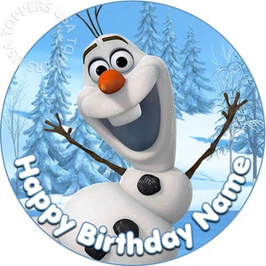 EDIBLE Olaf Frozen Birthday Party Cake Topper Wafer Paper Round 7.5" (uncut) - Picture 1 of 4