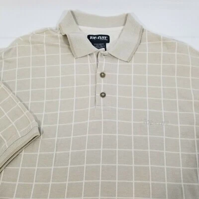 Camisa Top Flite Para Hombre Mediana Beige Polo Mangas Cortas Cuello Camisa de Golf a Cuadros Foto 1 de 4