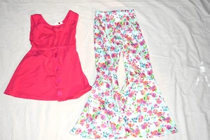 LADY BUG Pink top with BLUE FLORAL BELL BOTTOM PANTS GIRLS 6 - 7 New! - Picture 1 of 9
