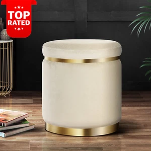 Round Velvet Ottoman Footstool Pouf Stool Lounge Seat Home Decor Charcoal - Picture 1 of 12