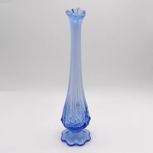 Fenton Cabbage Rose Periwinkle Blue Opalescent Swung Glass Bud Vase - Picture 1 of 9