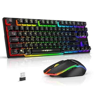 Clavier et souris sans fil, ergonomique anti-fantômes, rétroéclairage LED RGB - Photo 1/10