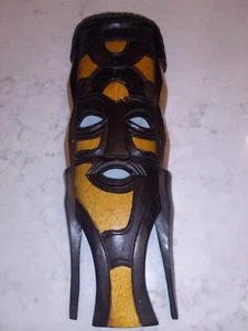 Vintage Hand Carved Wooden African Tribal Mask Wall Hanging Decor Art - Picture 1 of 6