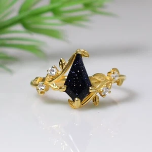 Natural Blue Sandstone Ring 925 Sterling Silver Statement Ring Wedding Ring - Picture 1 of 3