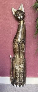 Hand Carved & Painted Wooden Cat Figurine – Very Tall Approximately 1 meter - Picture 1 of 11