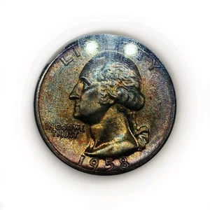 1958 P Washington Quarter 25C NGC MS65 Colorful Rainbow Toned Nice Luster - Picture 1 of 10