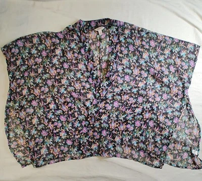 Poncho ARIZONA JEAN CO Hippie Transparente BOHO ESTILO Medio Estampado Floral 2 Bolsillos  Foto 1 de 4