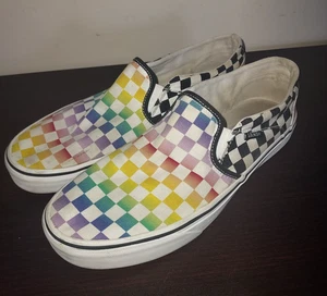 Vans Women's Slip On Sneakers 11M  Old Skool Skateboarding Rainbow Checkerboard - Picture 1 of 21