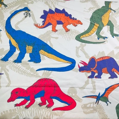 Sábana bajera plana de dinosaurio vintage 2 fundas de almohada fósiles T-Rex defectos Triceratops Foto 1 de 4