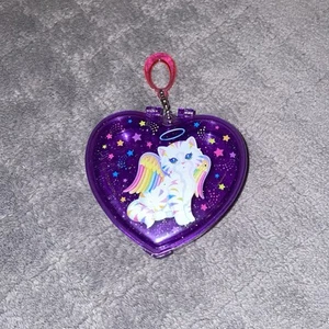 Custodia gomma vintage Lisa Frank Halo angelo gatto a forma di cuore P2563 viola RARA HTF - Foto 1 di 16