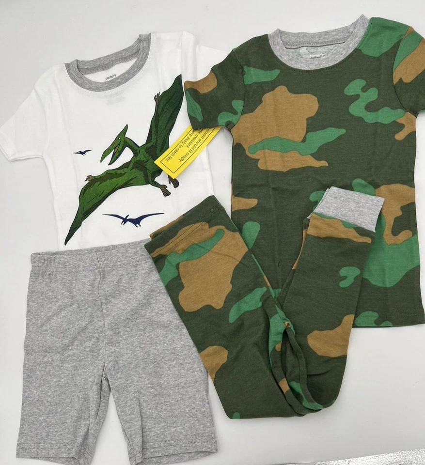 Boys Carter’s Dinosaurs Snug Fit 4-Piece 100 Cotton Pajamas Size 4t/4a
