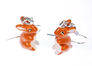 Rabbit Earrings Hasenohrringe Miniblings Easter Rabbit Enamelled Braun White - Picture 1 of 4