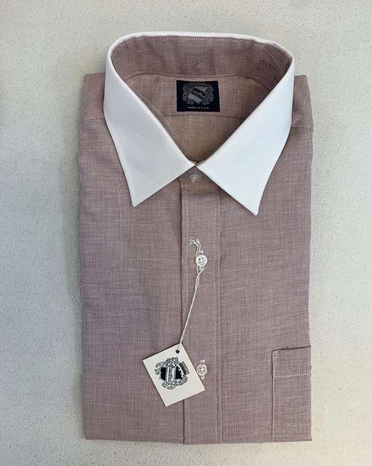 Camisa de vestir Excello vintage años 70 para hombre 15 manga corta cuello blanco nueva Foto 1 de 4