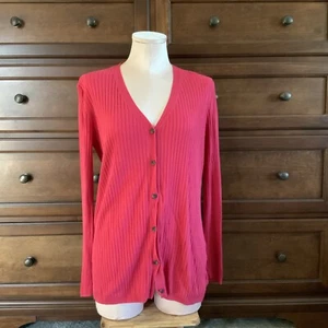 Vera Wang Womens Cardigan Sweater Size M Pink Ribbed Lavender Label GUC - Picture 1 of 13