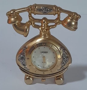 Vintage Homer Mini Clock Telephone Design Gold Silver Color - Imagen 1 de 3