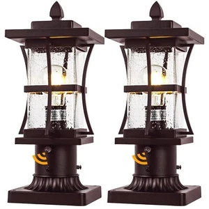 Dusk to Dawn 2 Post Light Fixture Pier Mount Bronze Outdoor Pole Waterproof Lamp - Picture 1 of 7