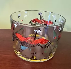 Vtg MCM Hazel Atlas Pheasant Dog Hunt Glass Snack Bowl Serving 4” Barware - Picture 1 of 8
