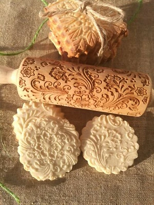 Wooden Carved Engraved Rolling Pin Embossed Dough Roller Springerle cookie mold - Image 1 of 4