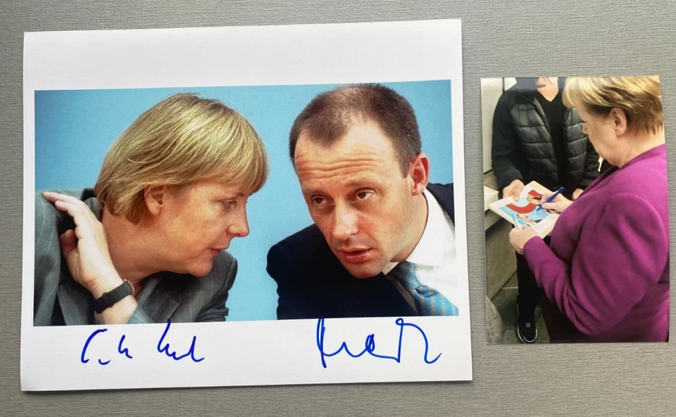 ANGELA MERKEL & FRIEDRICH MERZ Politik In-person signed Foto 20x25 Autogramm - Bild 1 von 1