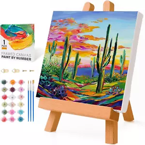 Cactus Paint by Numbers Kit for Adults Beginner with Frame, Fantasy Desert Lands - Picture 1 of 12