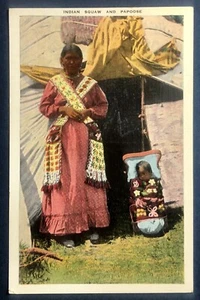 Postcard Native American Indian Squaw Woman and Baby Papoose c1940s - Picture 1 of 2