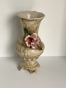 Vintage Porcelain Capodimonte Pink Floral Footed 10 1/2" Vase/Antique/Very Nice! - Picture 1 of 12