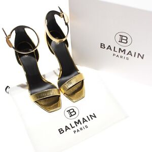 Balmain NWD Open Toe Leather Stiletto High Heels Size 36.5 US 6.5 in Gold