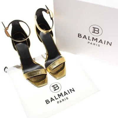 Tacones altos Balmain NWD punta abierta cuero Stiletto talla 36,5 EE. UU. 6,5 en dorado Foto 1 de 4