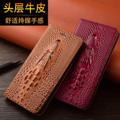 Genuine Leather Flip Case 3D crocodile head pattern Wallet Credit Card Phones - Image 1 of 4