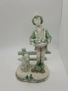 Vintage Antique Dresden Porcelain Figurine Girl With Fruit Basket & Dog - Picture 1 of 12