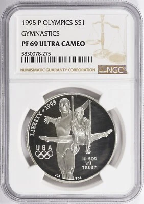 1995-P XXVI Olympiad Gymnastics Silver Dollar NGC PR69UC - Image 1 of 2
