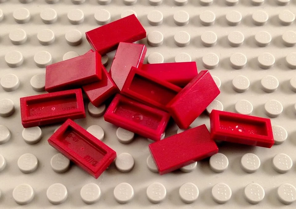 LEGO Lot of 12 Dark Red 1x2 Smooth Finishing Tile Pieces - Image 1 of 1