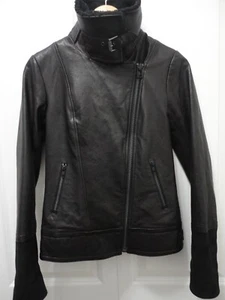 MACKAGE Chaqueta de Motocicleta Cuero de Cordero Negro con Cuello de Piel de Oveja Puños XS iro - Imagen 1 de 19