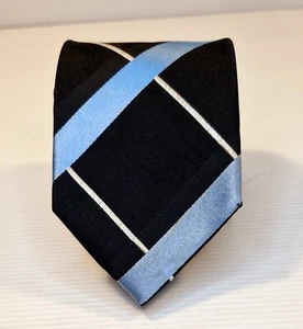 Marcus Hill Black and Blue 100% Silk Stiped Necktie Business Formal Tie - Picture 1 of 6