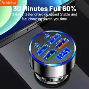 Universal 66W 6-Port USB PD Type-C Car Phone Charger Fast Charging Adapter Black - Picture 1 of 6