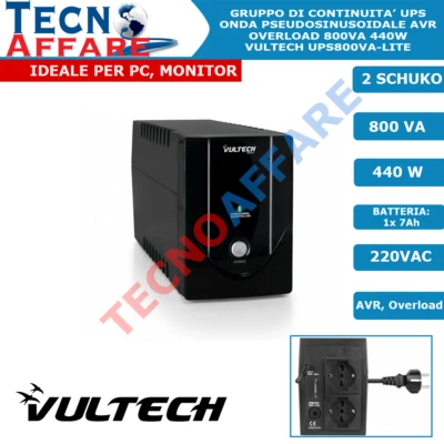Gruppo di Continuità UPS 800VA 440W AVR PC DVR Stabilizzatore Vultech  - Image 1 of 3