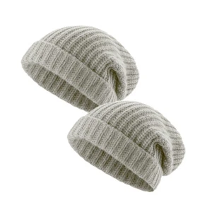 2 Packs Unisex Beanie Winter Warm Knit Stretch Skull Hat Slouch Cuffed Cap Gray - Picture 1 of 13