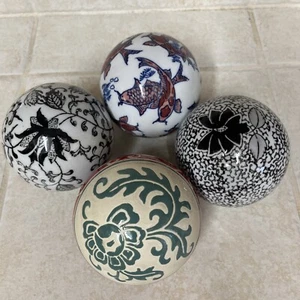 4 Decorative Chinese Porcelain Ball Orbs Koi Fish Red Black Blue Green Tan White - Picture 1 of 12