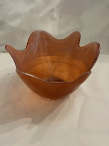 Beautiful Mexican Art Glass Orange W/White Swirls Hand Blown 5” Bowl FREE SHPNG - Picture 1 of 11