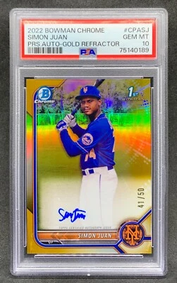2022 Bowman Chrome SIMON JUAN Gold Refractor 1st Auto SP /50 Gem Mint PSA 10 - Image 1 of 2