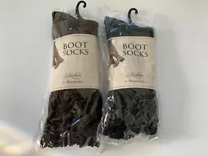 Mirabeau 2 Boot Socks w/ lace thicker blend 1 black 1 dark brown Size 7-10 nwt - Picture 1 of 8