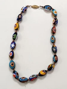 Vintage 50s Venetian Murano Millefiori Glass Bead Necklace Beauty Boho Fantasy - Picture 1 of 11
