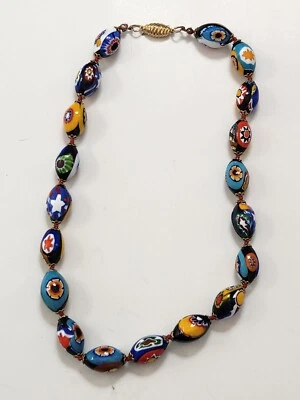 Vintage 50s Venetian Murano Millefiori Glass Bead Necklace Beauty Boho Fantasy - Image 1 of 4