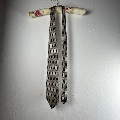 Corbata para hombre Pavone Made in Italy marfil negra 100 % seda 54 pulgadas Foto 1 de 2