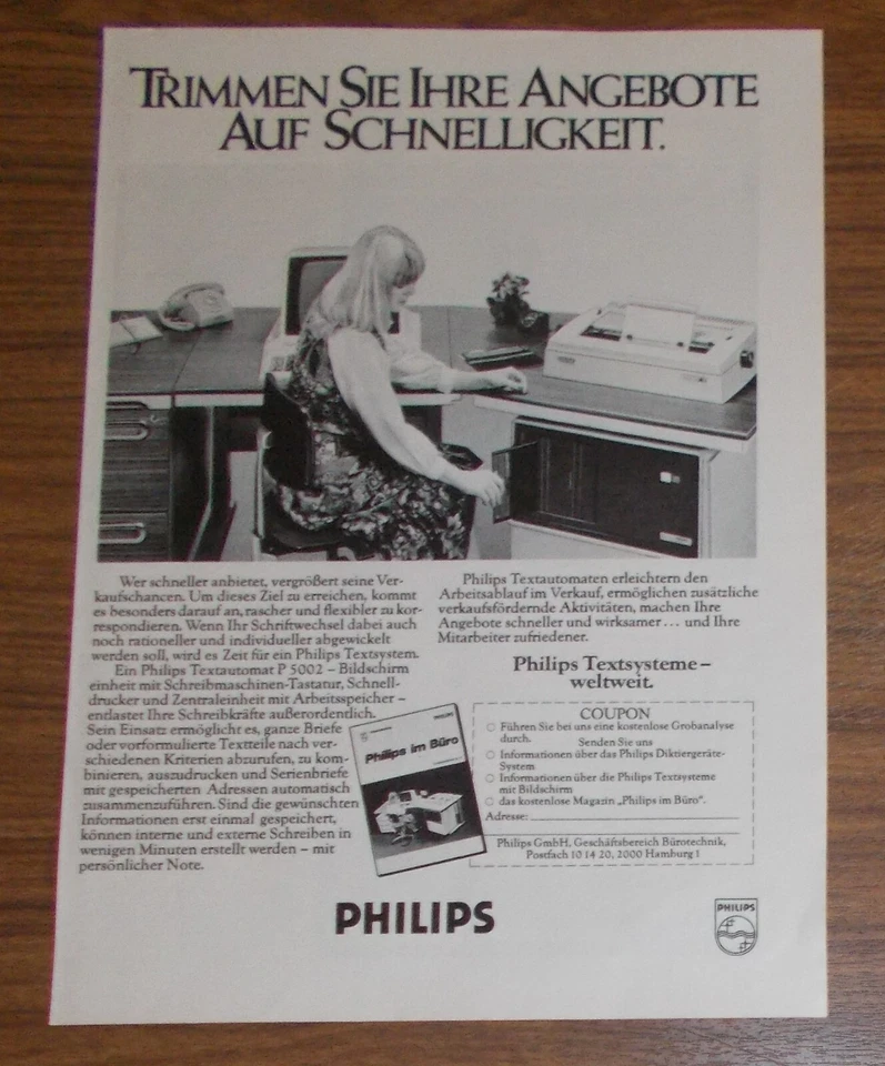 Seltene Werbung PHILIPS Textautomat P5002 - Trimmen Sie Ihre Angebote 1980 - Image 1 of 1