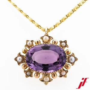 Anhänger 375/9K Gelbgold 1 Amethyst 8 Saatperlen TOP - Bild 1 von 3